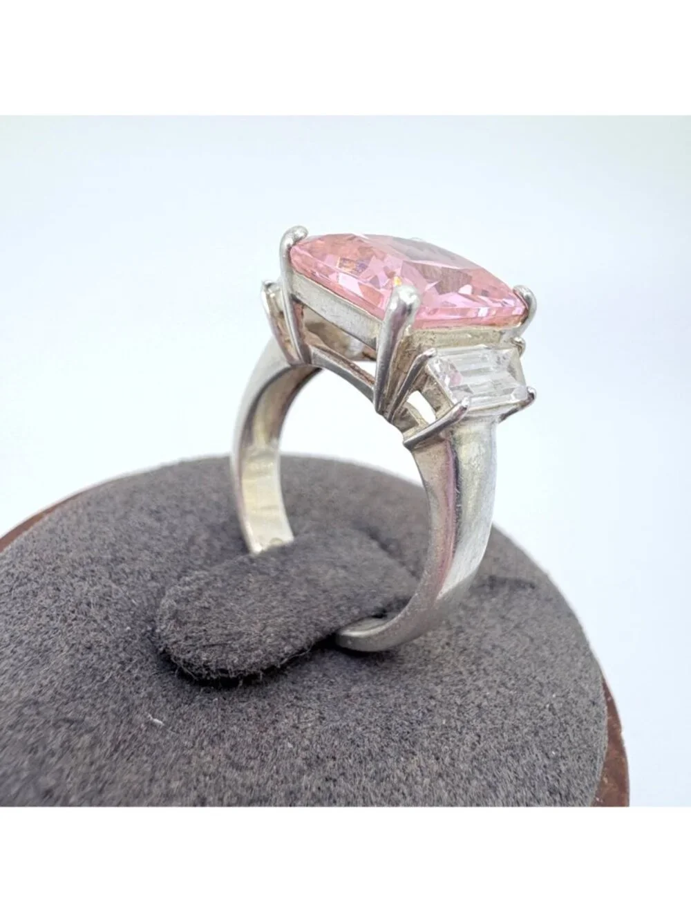 Pink & White Cubic Zirconia Statement Ring Sterling Silver 925 Size 6
